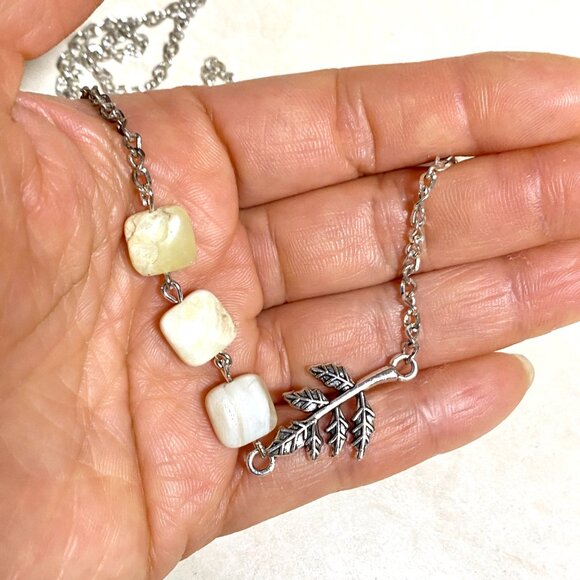 2/$20, Yellow Calcite Leaf Branch Necklace, Genuine Gemstone Stainless Chain - Picture 14 of 14